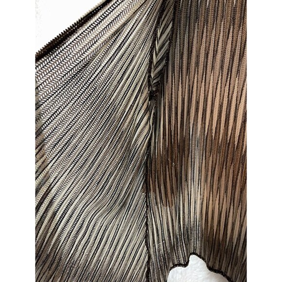 Chico's Size 3 Brown Cream Tan Striped Open Knit Cardigan Long Sleeve Stretch - Picture 5 of 9